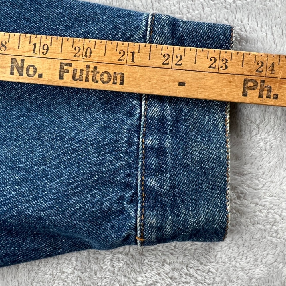 Marlboro Jacket L Vintage 90s Denim Trucker Leather Collar Flannel Lined Blue - Picture 10 of 13